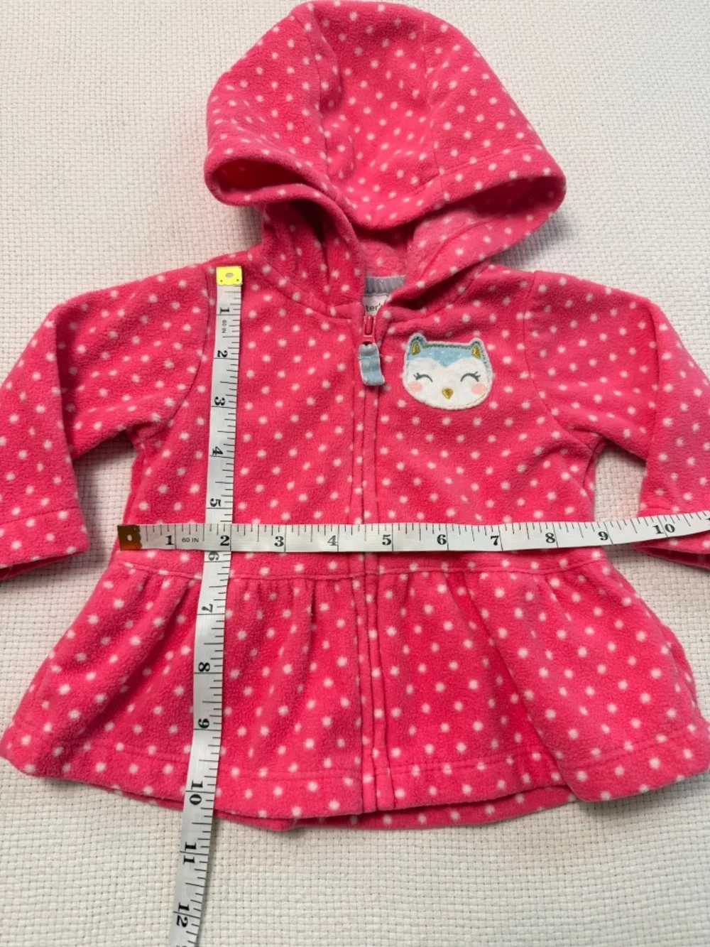 Carter's Baby Girl Pink Polka Dot Fleece Hooded Peplum Zip Jacket 3 Months